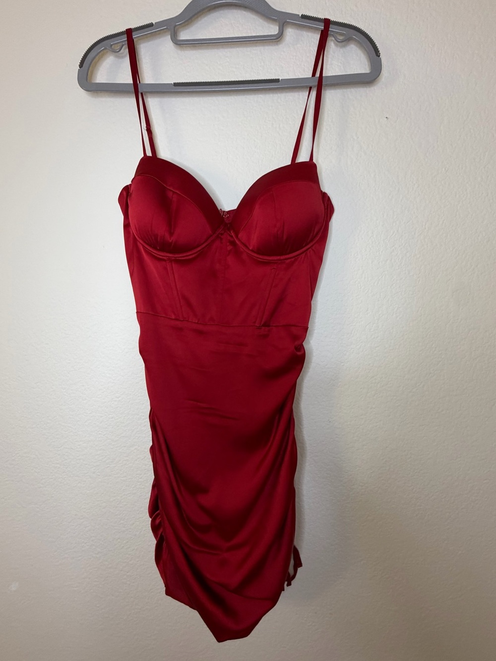 Oh Polly Red Satin Ruched Corset Mini Dress Size 4